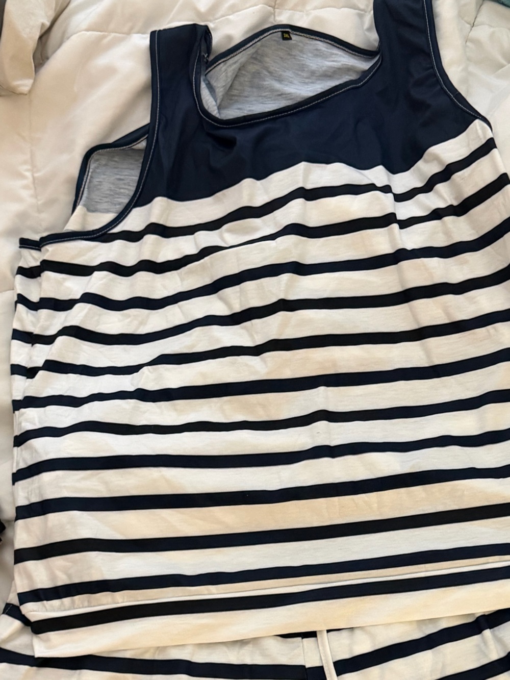 Striped Navy and White Two-Piece Set